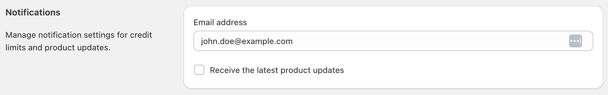 Notification section showing email field and checkboxes