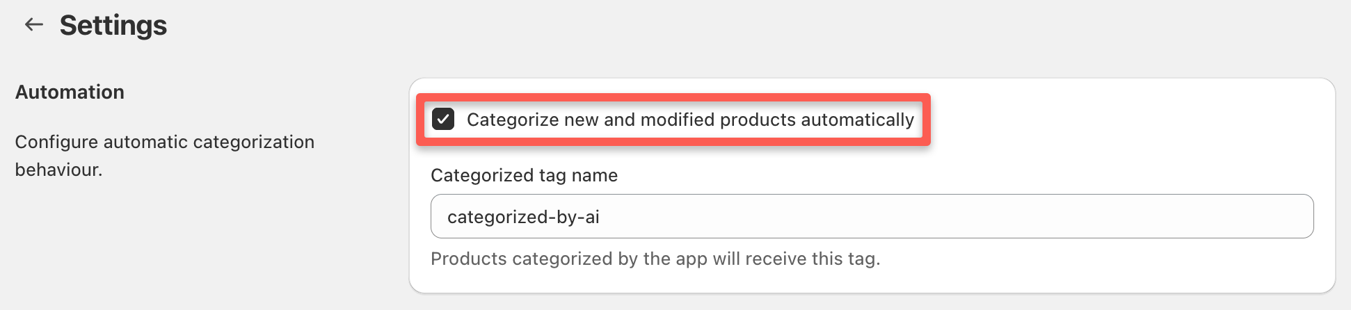 Settings page showing the Automation section with the checkbox enabled